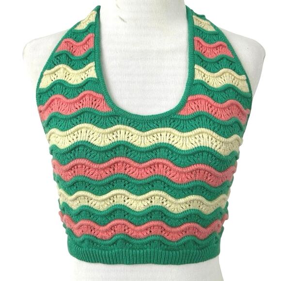 Cotton Candy Women Sleeveless Knit Halter Tank Top Green Boho Beach Size Medium - Picture 1 of 7